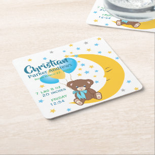 Posavasos Cuadrado De Papel Oso de peluche sentado en las estadísticas del be