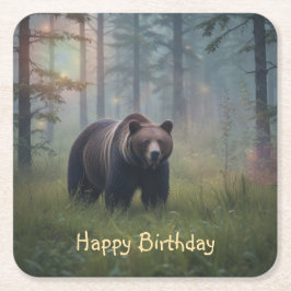 Posavasos Cuadrado De Papel Oso En Bosque Mágico