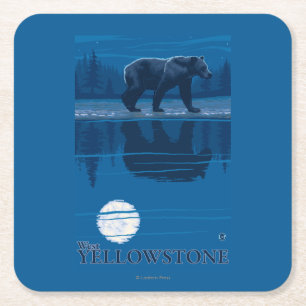 Posavasos Cuadrado De Papel Oso en claro de luna - Yellowstone del oeste,