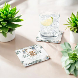 Posavasos Cuadrado De Papel Oso en el Baby Shower Neutral Verde Swing