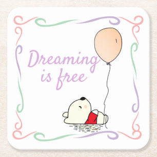 Posavasos Cuadrado De Papel Oso libre de sueños con globos