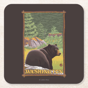 Posavasos Cuadrado De Papel Oso Negro en el bosque - Washington