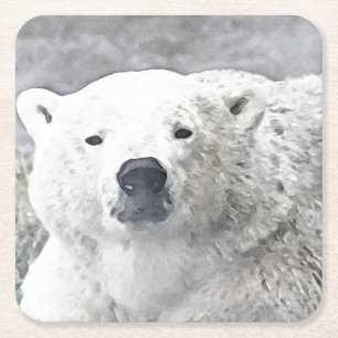 Posavasos Cuadrado De Papel Oso polar acuarela