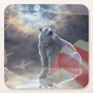 Posavasos Cuadrado De Papel Oso Polar de Alaskan
