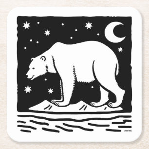 Posavasos Cuadrado De Papel Oso Polar De Surf