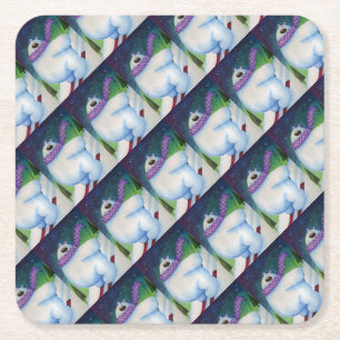 Posavasos Cuadrado De Papel Oso Polar Esquiando