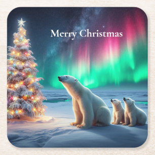 Posavasos Cuadrado De Papel Oso Polar: Mamá se queda con el árbol de navidad d