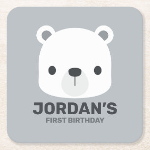 Posavasos Cuadrado De Papel Oso polar pequeño y corto con nombre personalizado