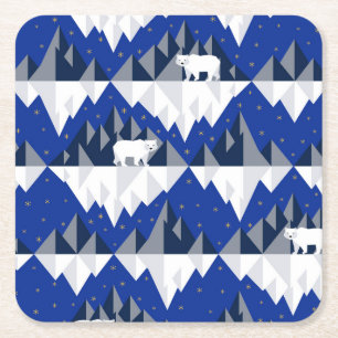 Posavasos Cuadrado De Papel Oso Polar sobre el patrón Iceberg sin Marea.