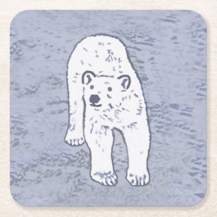 Posavasos Cuadrado De Papel Oso polar sobre pintura de hielo - Arte de vida sa