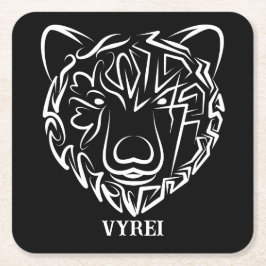 Posavasos Cuadrado De Papel Oso tribal blanco y negro