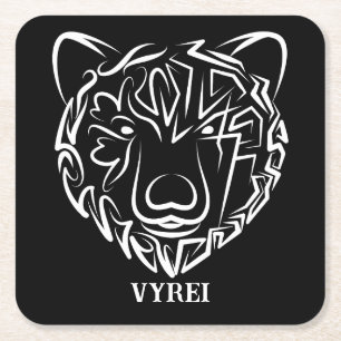 Posavasos Cuadrado De Papel Oso tribal blanco y negro