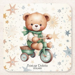 Posavasos Cuadrado De Papel Osos de peluche de acuarela estrellas fiesta de bi
