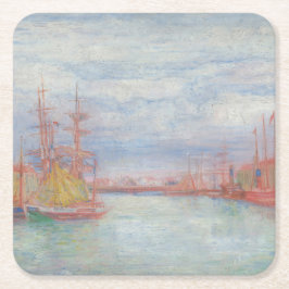 Posavasos Cuadrado De Papel Ostend Harbor de James Ensor (1900)