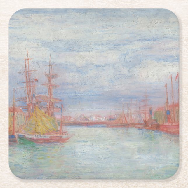 Posavasos Cuadrado De Papel Ostend Harbor de James Ensor (1900) (Anverso)