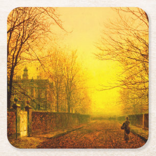 Posavasos Cuadrado De Papel Otoño Dorado John Atkinson Grimshaw