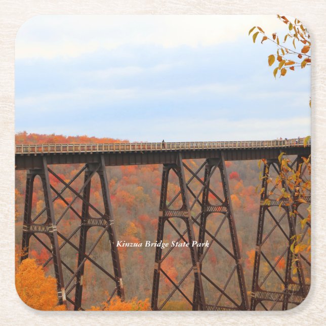 Posavasos Cuadrado De Papel Otoño En El Puente De Kinzua (Anverso)