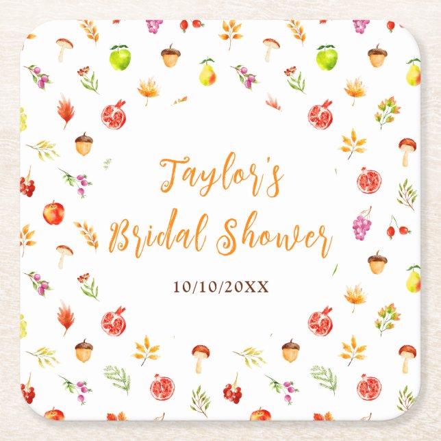 Posavasos Cuadrado De Papel Otoño Fall Harvest Bridal Shower (Anverso)