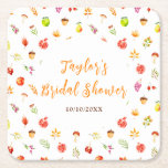 Posavasos Cuadrado De Papel Otoño Fall Harvest Bridal Shower<br><div class="desc">Esta hermosa y elegante montaña rusa cuenta con granada acuática,  manzanas,  uvas,  setas y follaje. El texto combina el guión manuscrito y las fuentes serif para un aspecto elegante y moderno. Es perfecto para una rústica ducha de novia en otoño.</div>