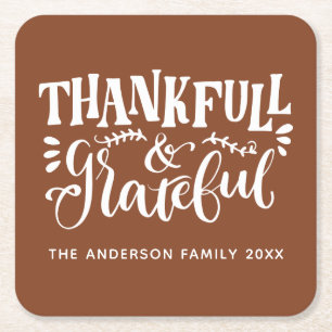 Posavasos Cuadrado De Papel Otoño personalizado agradecido y agradecido
