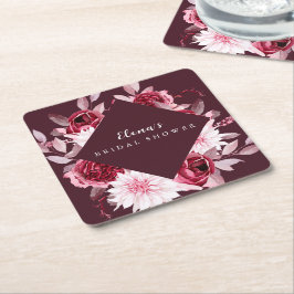 Posavasos Cuadrado De Papel Otoño Romance marco dorado Ducha de novia floral
