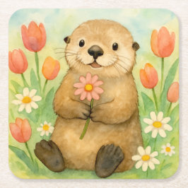Posavasos Cuadrado De Papel Otter con brotes de primavera