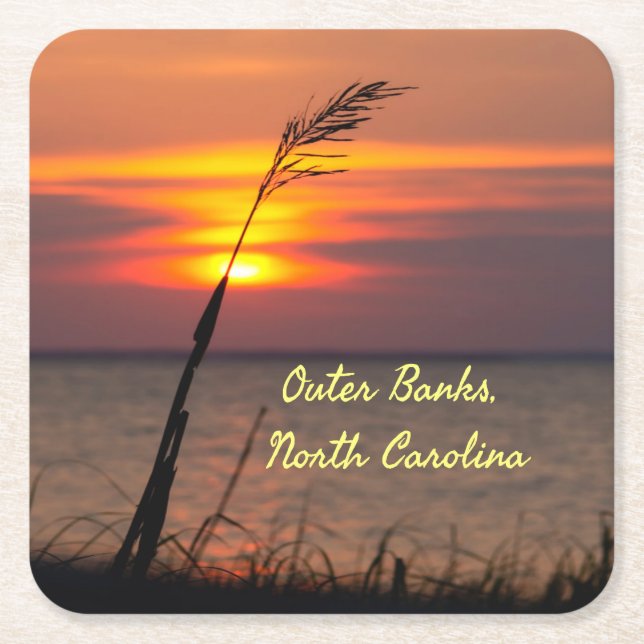 Posavasos Cuadrado De Papel Outer Banks North Carolina Beach Sunset Naranja Sk (Anverso)