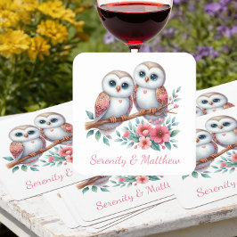Posavasos Cuadrado De Papel Owl Woodland Boho Rustic Country Wedding