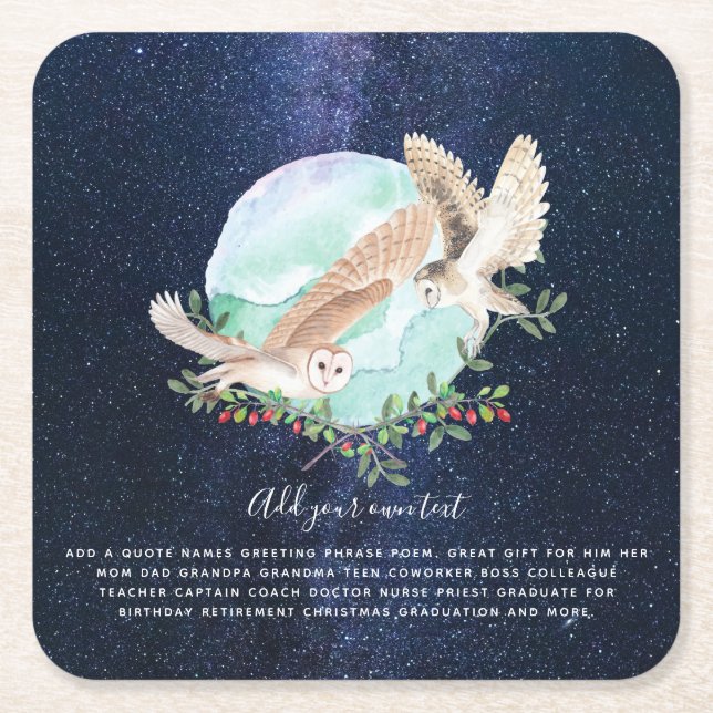 Posavasos Cuadrado De Papel OWLS personalizado (Anverso)
