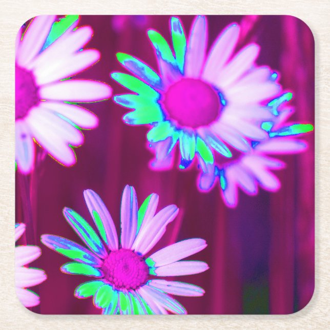 Posavasos Cuadrado De Papel Oxeye Daisy Meadow Pop Art Style (Anverso)