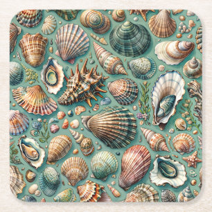 Posavasos Cuadrado De Papel Oyster Clam Scallop Mussel Seashell