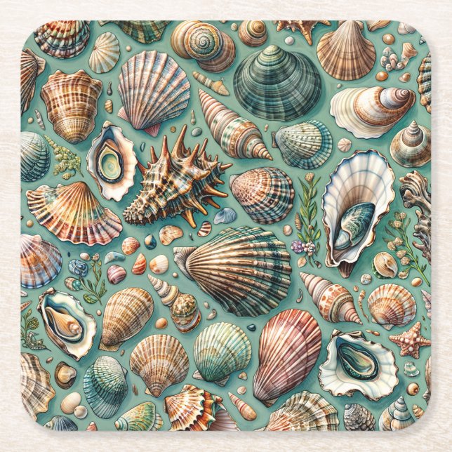 Posavasos Cuadrado De Papel Oyster Clam Scallop Mussel Seashell (Anverso)