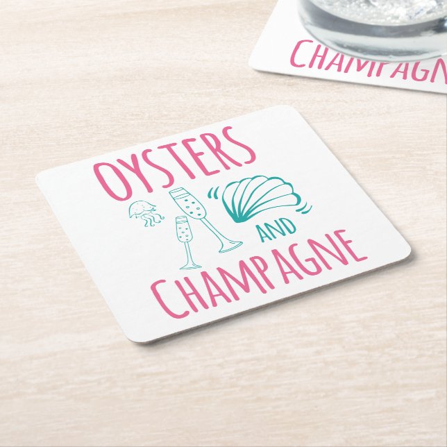 Posavasos Cuadrado De Papel "Oysters & Champagne"  (En perspectiva)