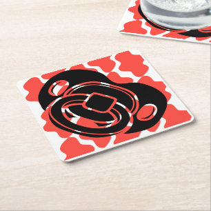 Posavasos Cuadrado De Papel Pacificador rojo y blanco de Baby Shower