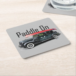 Posavasos Cuadrado De Papel Paddle En Diseño De Coche Clásico - Montura Cuadra
