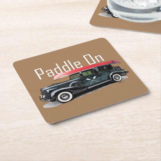Posavasos Cuadrado De Papel Paddle En Diseño De Coche Clásico - Montura Cuadra (En perspectiva)