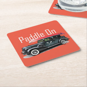 Posavasos Cuadrado De Papel Paddle En Diseño De Coche Clásico - Montura Cuadra