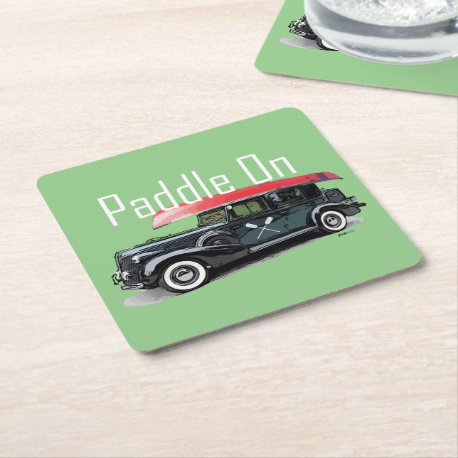 Posavasos Cuadrado De Papel Paddle En Diseño De Coche Clásico - Montura Cuadra (En perspectiva)