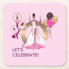 POSAVASOS CUADRADO DE PAPEL PADEL COASTER: CELEBRATION PADEL DIVA BRIGHT PINK