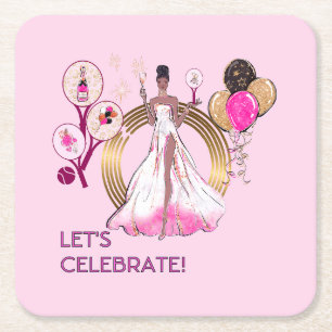 POSAVASOS CUADRADO DE PAPEL PADEL COASTER: DIVÁ DE PADEL DE CELEBRACIÓN ROSA B