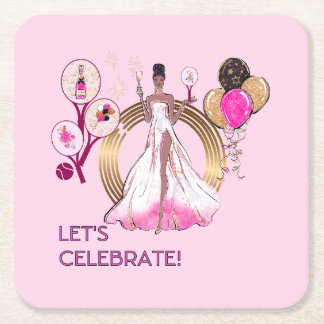 POSAVASOS CUADRADO DE PAPEL PADEL COASTER: DIVÁ DE PADEL DE CELEBRACIÓN ROSA B