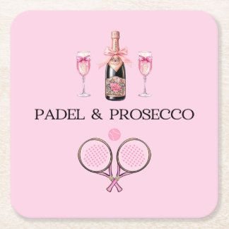 POSAVASOS CUADRADO DE PAPEL PADEL COASTER: PADEL & PROSECCO CLÁSICO ROSA/NEGRO