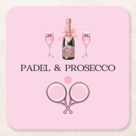 POSAVASOS CUADRADO DE PAPEL PADEL COASTER: PADEL & PROSECCO CLASSIC PINK/BLACK