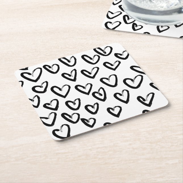 Posavasos Cuadrado De Papel Paint Stroke Heart Pattern (En perspectiva)