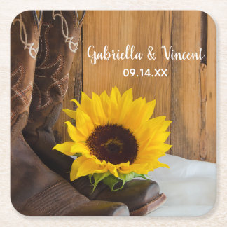 Posavasos Cuadrado De Papel País Boda Occidental Girasol