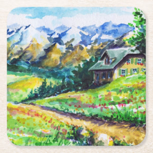 Posavasos Cuadrado De Papel Paisaje