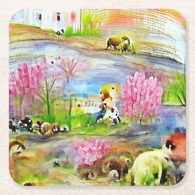 Posavasos Cuadrado De Papel Paisaje acuarela (Anverso)