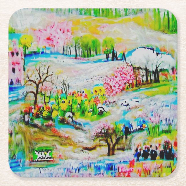 Posavasos Cuadrado De Papel Paisaje acuático 2 (Anverso)