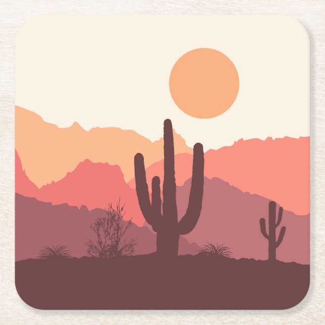 Posavasos Cuadrado De Papel Paisaje arbolado y naranja de México (Anverso)