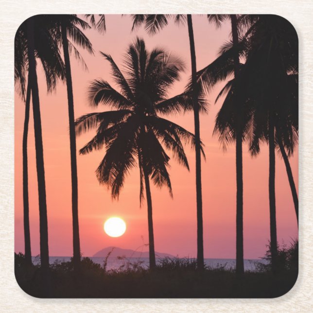 Posavasos Cuadrado De Papel Paisaje de la palmera del coco (Anverso)